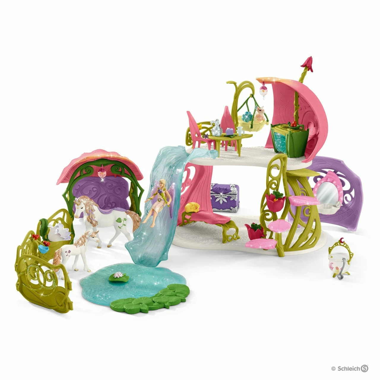 Schleich - Glittering Flower House With Unicorns, Lake And Stable